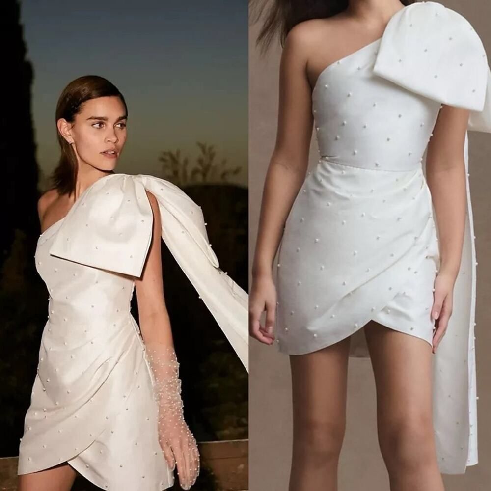 Sachin + Babi | Pippa One Shoulder Pearl Embellished Bow Bridal